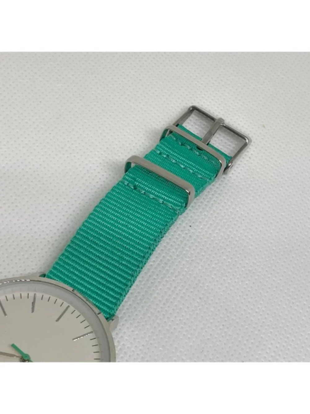 Mspci silver tone watch 38mm quartz analog adjustable green nylon band  running
